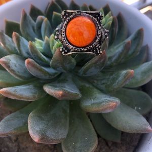 Vintage Style Orange Statement OOAK Ring size 6